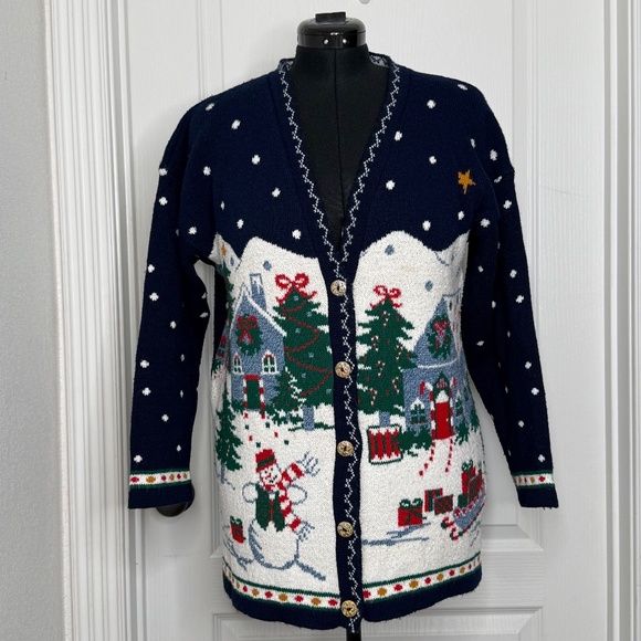 Vintage Nutcracker Size M Winter Christmas Metal Button Up Cardigan Sweater - Picture 1 of 7